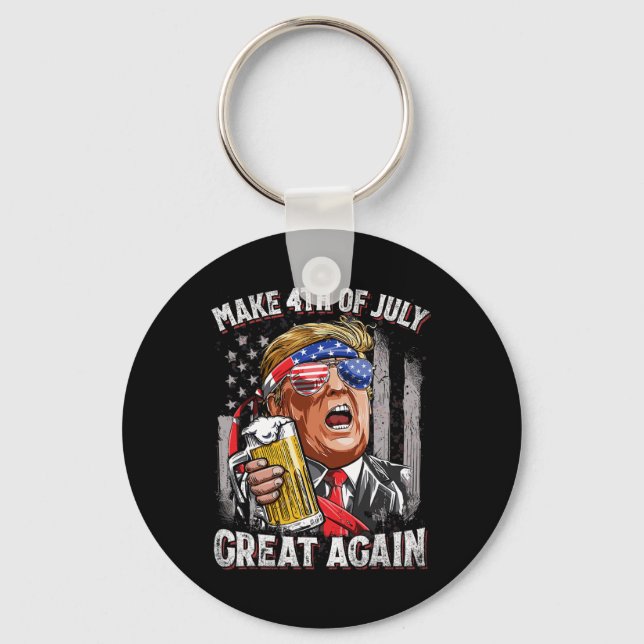 Make 4th Of July Great Again Men Drinking Beer Fun Keychain (Front)