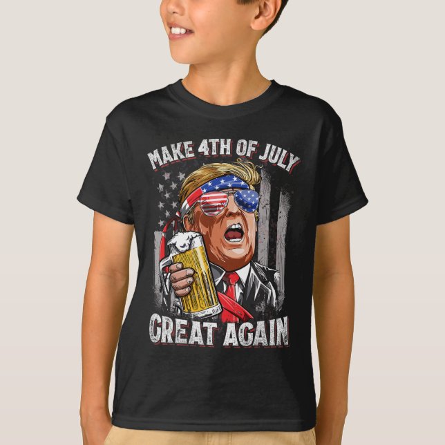 Make 4th Of July Great Again Men Drinking Beer Fun T-Shirt (Front)