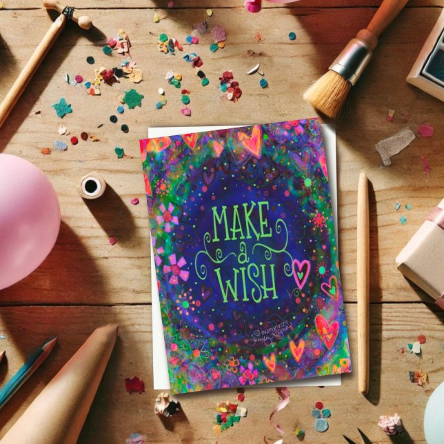 Make a Birthday Wish Fun Floral Hearts Inspirivity Card (Creator Uploaded)