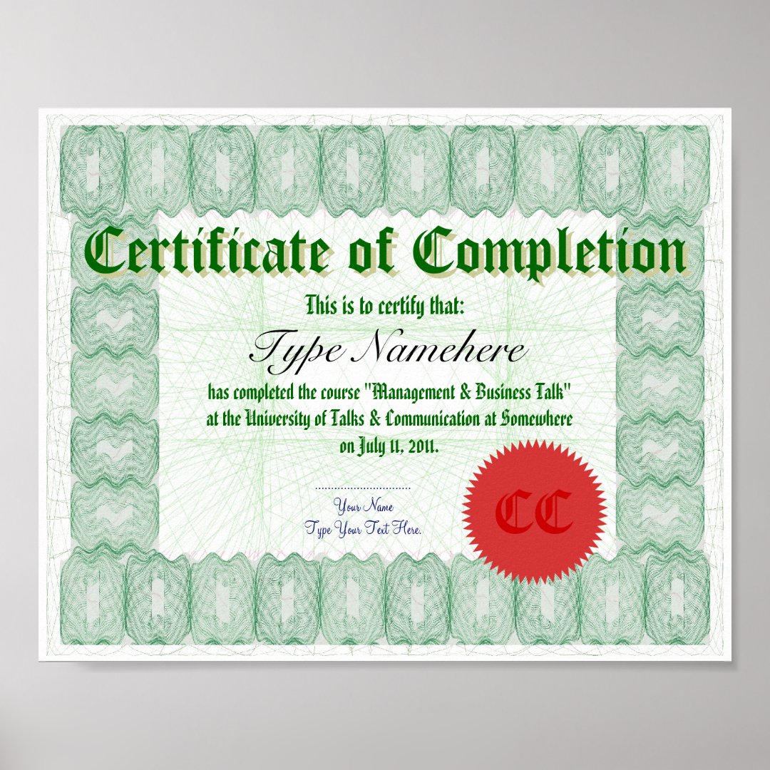 Make a Certificate of Completion Print | Zazzle