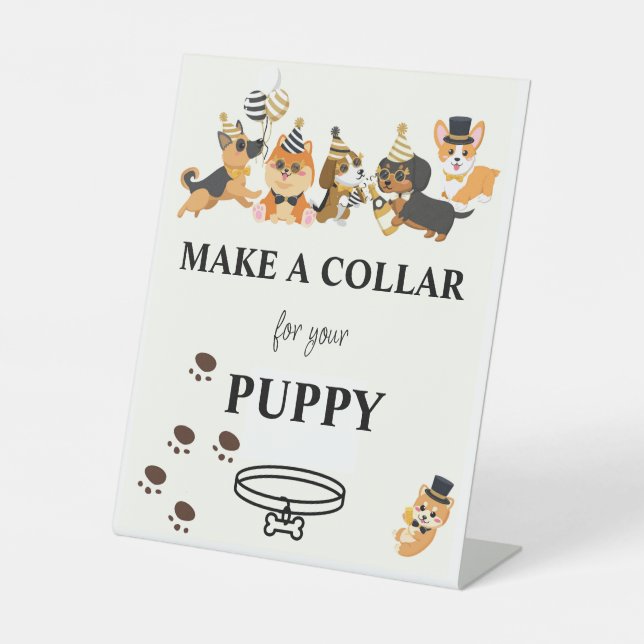 Make A Collar Sign, Puppy Pawty Pedestal Sign (Front)
