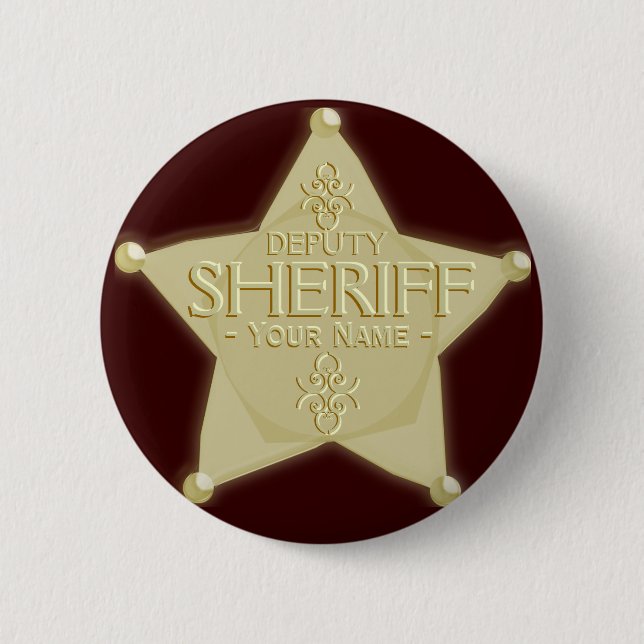 Make a Deputy Sheriff Badge Golden Pinback Button (Front)