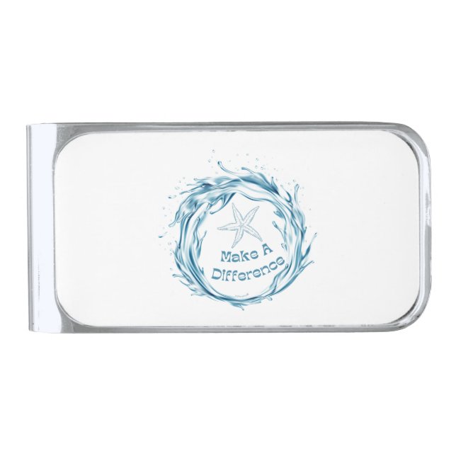 Make A Difference, Starfish Story. Silver Finish Money Clip (Front)