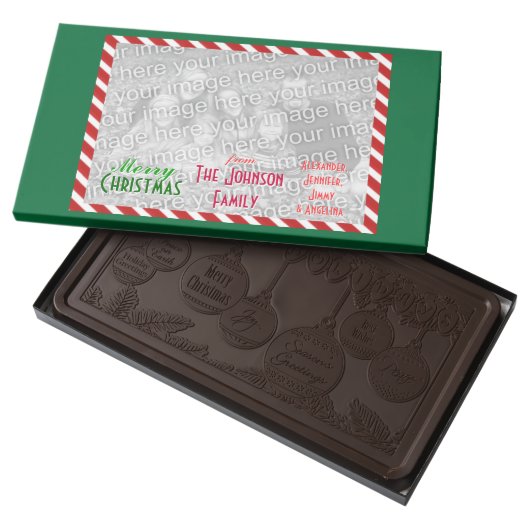 Make a Family Photo Merry Christmas Greetings Dark Chocolate Bar (Opened)