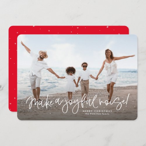 Make a joyful noise cute religious Christmas photo Holiday Card