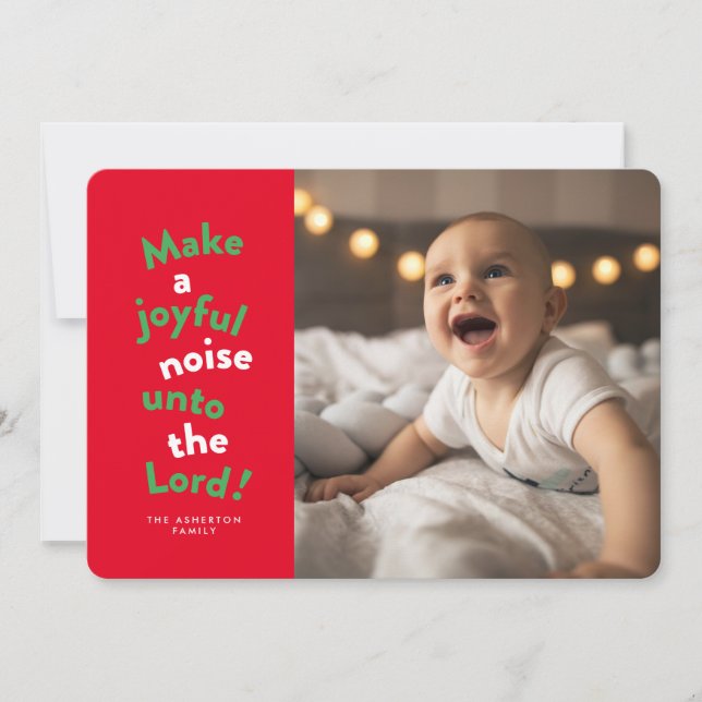 Make a joyful noise fun religious Christmas photo  Holiday Card (Front)
