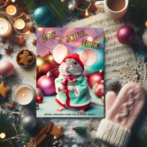 Make A Joyful Noise Happy Mouse Singing Christian  Holiday Card