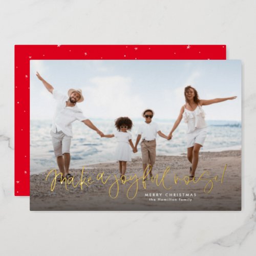Make a joyful noise one photo religious Christmas Foil Holiday Card