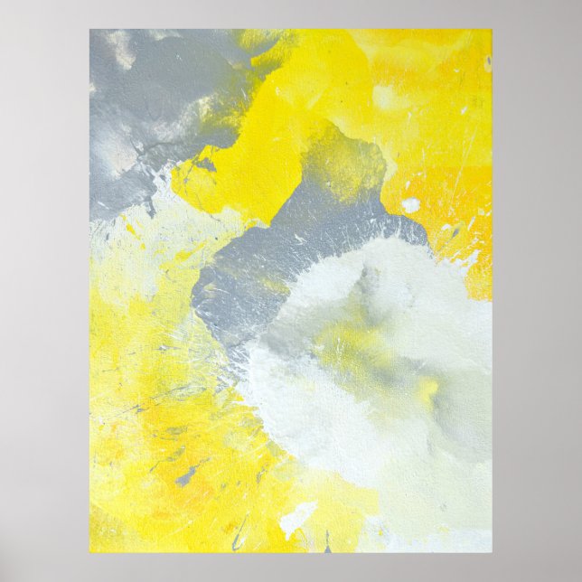 'Make A Mess' Gray and Yellow Abstract Art Poster (Front)