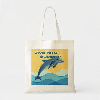 "Make a Splash" Artistic Dolphin Watercolor Tote Bag