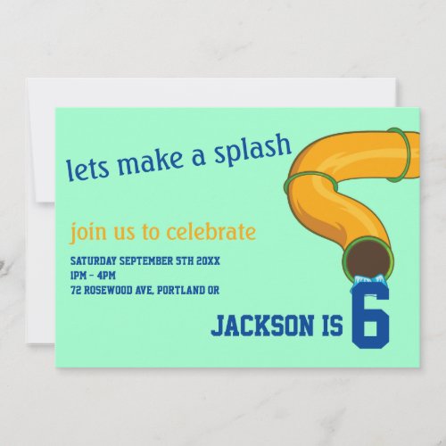 make a splash blue and green waterslide birthday invitation