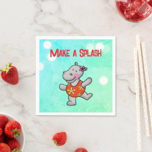 Make a Splash Hippo Birthday Pool Party Napkins