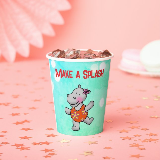 Make a Splash Hippo Birthday Pool Party Paper Cups (Insitu)
