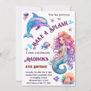 Make A Splash Mermaid Birthday Party  Invitation