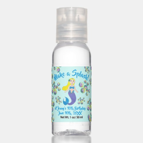 Make a Splash Mermaid Bubbles Birthday Party Hand Sanitizer