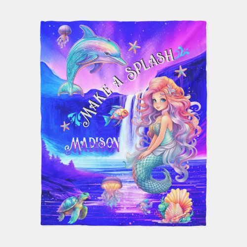 Make A Splash Mermaid Magical Waterfall Fleece Blanket
