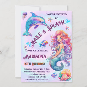 Make A Splash Mermaid Pastel Birthday Party Invitation