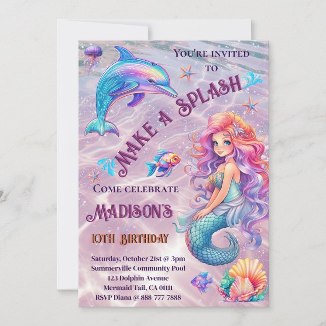 Make A Splash Mermaid Sparkle Birthday Party  Invitation (Front)