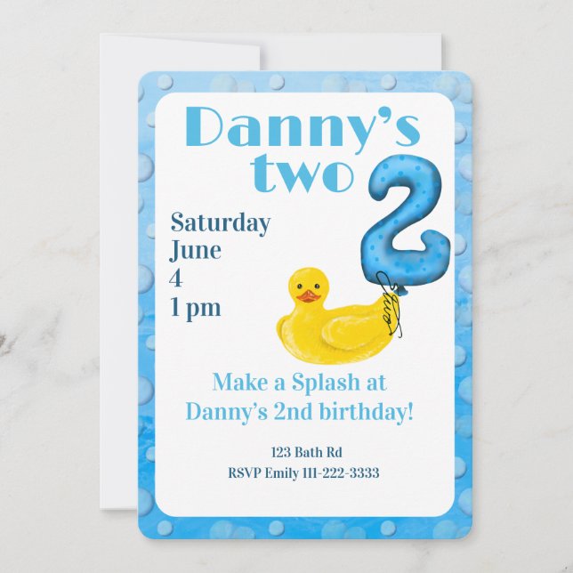 Make a Splash Rubber Duck 2nd Birthday Invitation (Front)