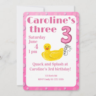Make a Splash Rubber Duck 3rd Birthday Invitation