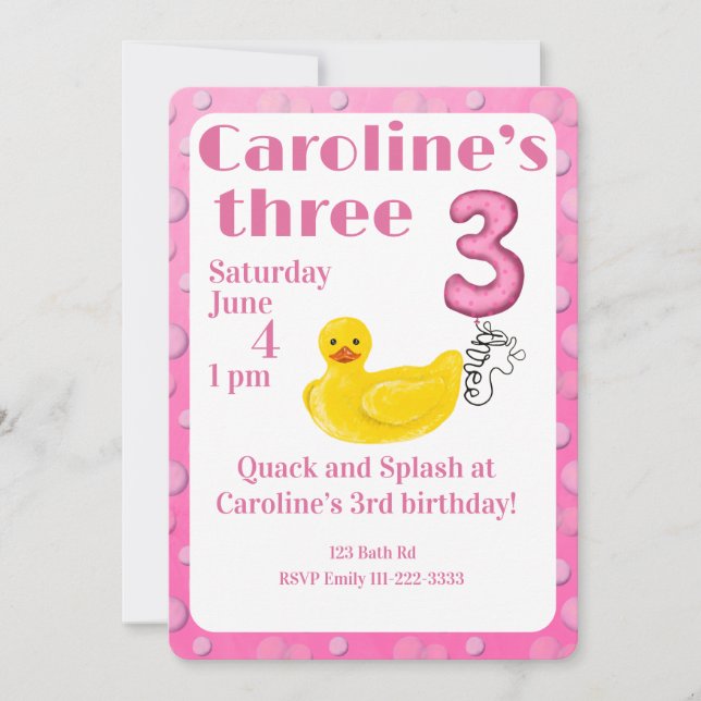 Make a Splash Rubber Duck 3rd Birthday Invitation (Front)