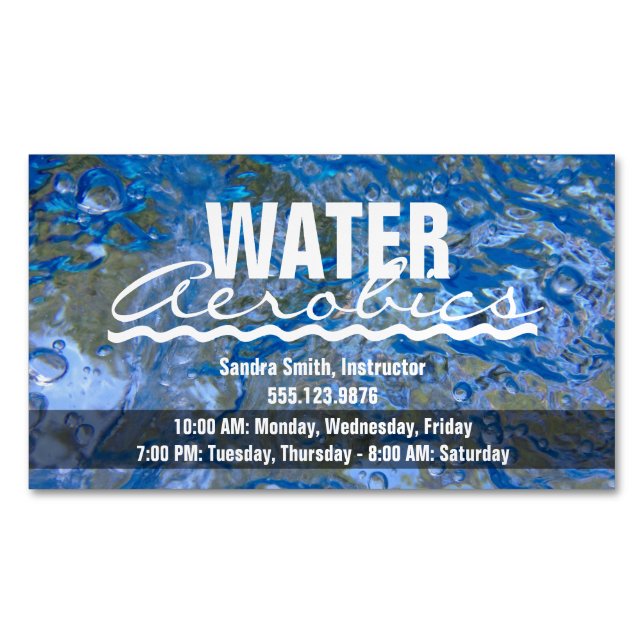 Make a Splash Sparkling Blue Water Aerobics Business Card Magnet (Front)