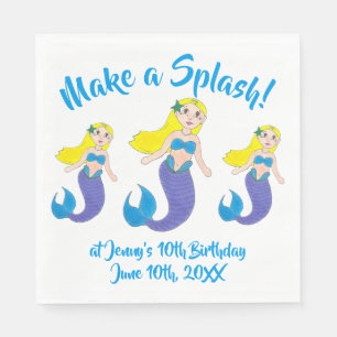 Make a Splash Swimming Mermaid Birthday Party Napkins