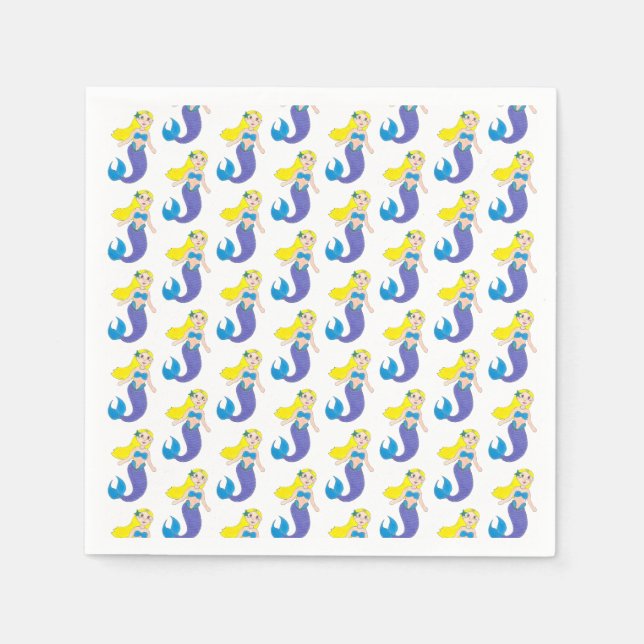 Make a Splash Swimming Mermaid Birthday Party Napkins (Front)