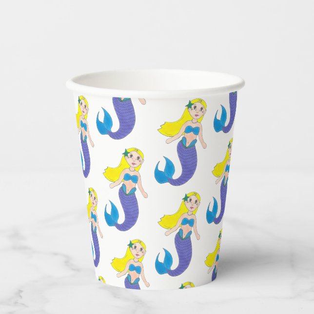 Make a Splash Swimming Mermaid Birthday Party Paper Cups (Front)