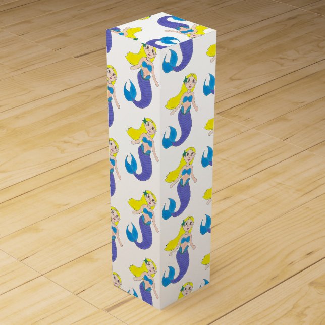 Make a Splash Swimming Mermaid Birthday Party Wine Box (Front)