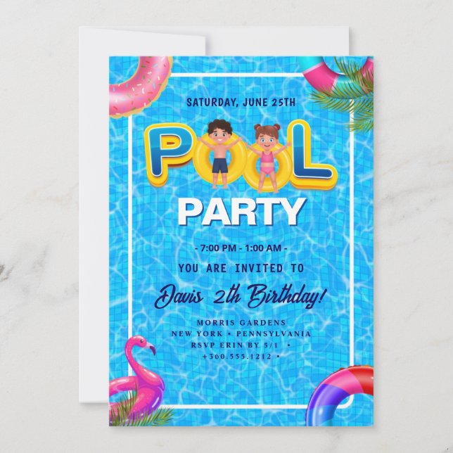 Make a Splash with Our Pool Party Birthday Invitation (Front)