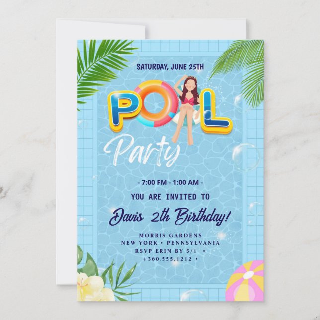 Make a Splash with Our Pool Party Birthday Invitation (Front)