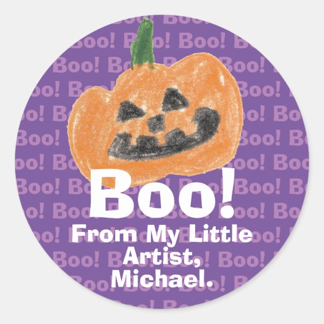 Make a Treasure By Your Kid's Art Work | Pumpkin Classic Round Sticker (Front)