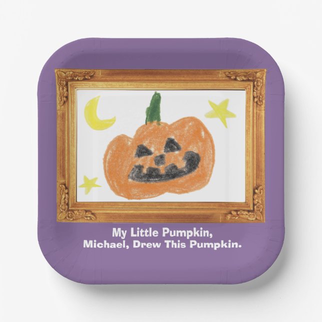 Make a Treasure By Your Kid's Art Work | Pumpkin  Paper Plates (Front)
