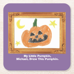 Make a Treasure By Your Kid's Art Work   Pumpkin  Square Paper Coaster