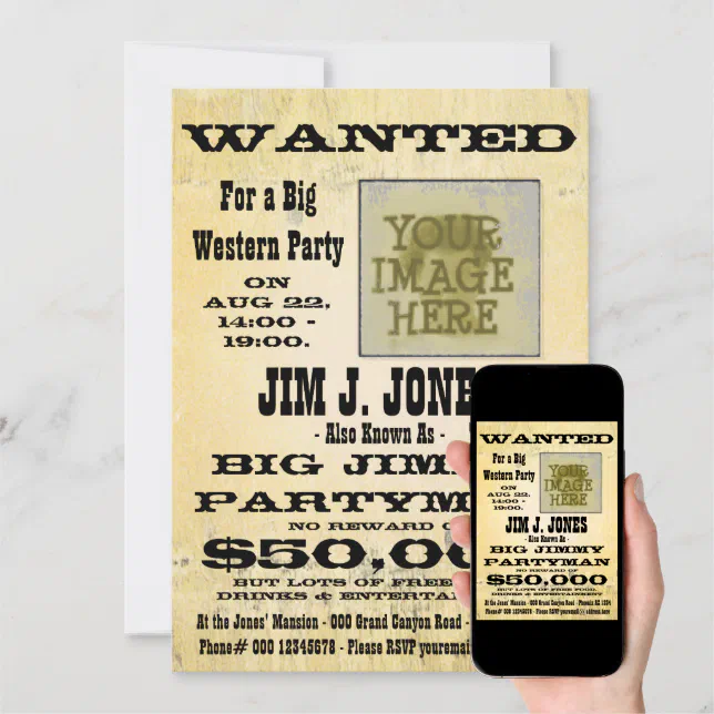 Make a Western Party Wanted Poster Invitation Card | Zazzle