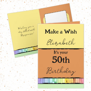 Make a wish add name orange 50th birthday card