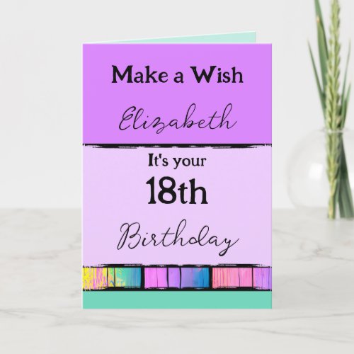 Make a wish add name purple 18th birthday card