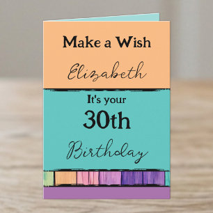 Make a wish add name turquoise 30th birthday card
