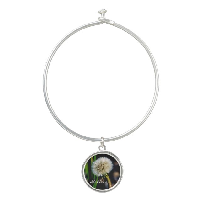 Make a Wish, Believe, Dandelion Bangle Bracelet (Front)