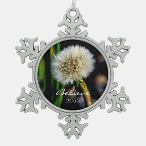 Make a Wish Believe Dandelion Christmas Snowflake Pewter Christmas Ornament