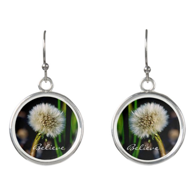 Make a Wish, Believe, Dandelion Earrings (Front)