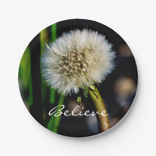 Make a Wish, Believe, Dandelion Paper Plates (Front)
