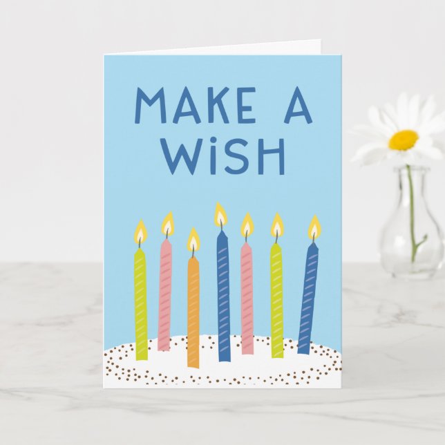 Make a wish birthday card - blue (Small Plant)