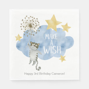Make A Wish Cat Star Cloud Any Age Birthday Party Napkins