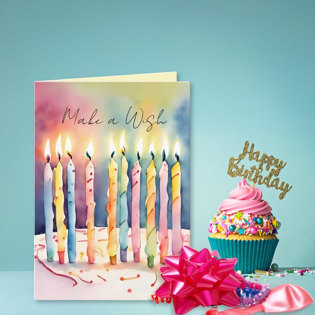Make a Wish Custom Text Birthday Card (Pretty, cute and whimsical, the perfect birthday card for adults, teens and children.)