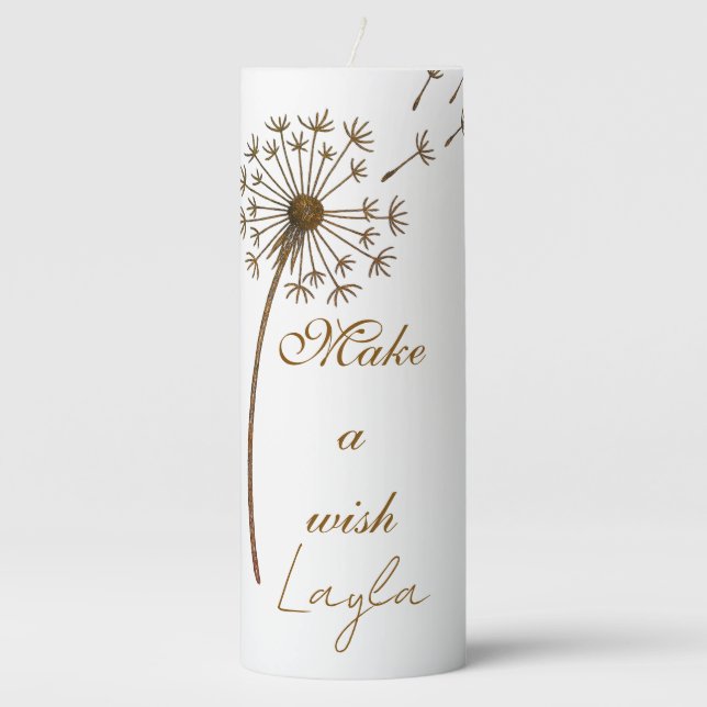 Make a Wish Custom Text Dandelion Pillar Candle (Front)
