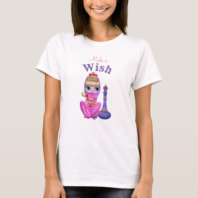 Make a Wish Cute Big Eye Genie Girl Magic Bottle T-Shirt (Front)