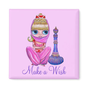 Make a Wish Cute Pink Genie Girl Magic Bottle Magnet