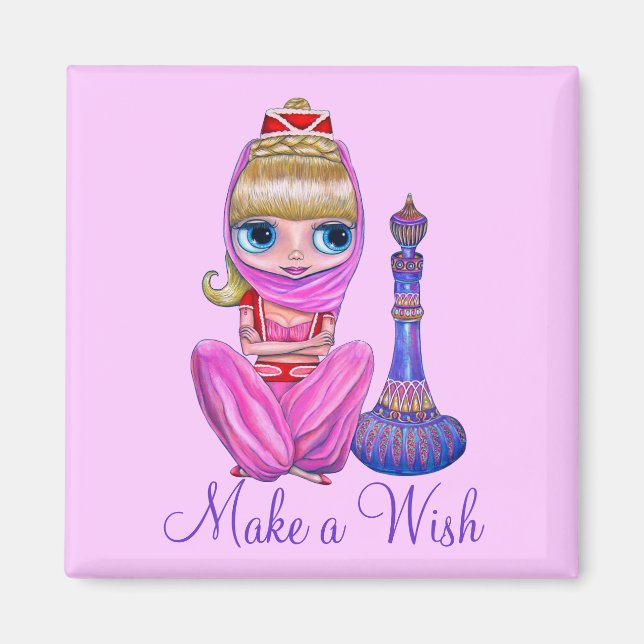 Make a Wish Cute Pink Genie Girl Magic Bottle Magnet (Front)